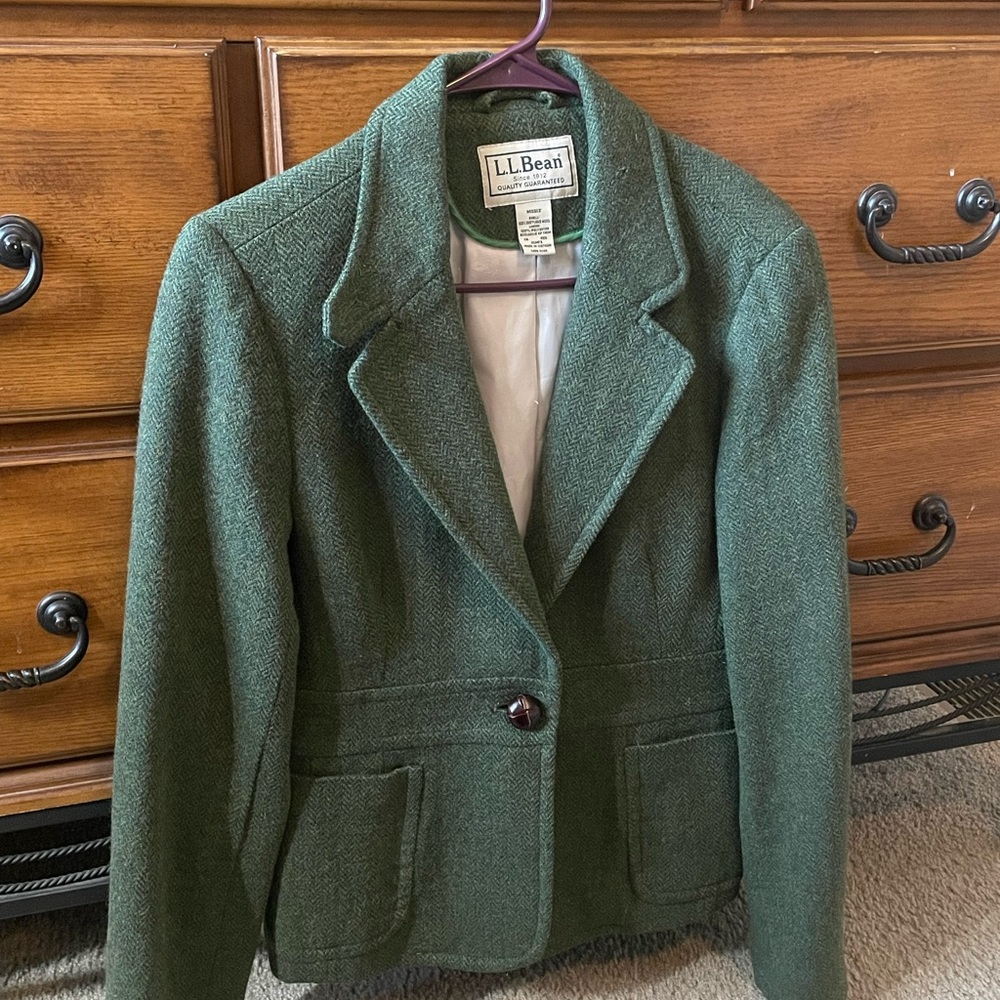 Vintage L.L. Bean Forest Green Wool Herringbone Women's Blazer